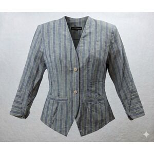 Xavier Danaud Vintage Women's Striped Gray 2 Button Cut Waist Blazer. Size 40